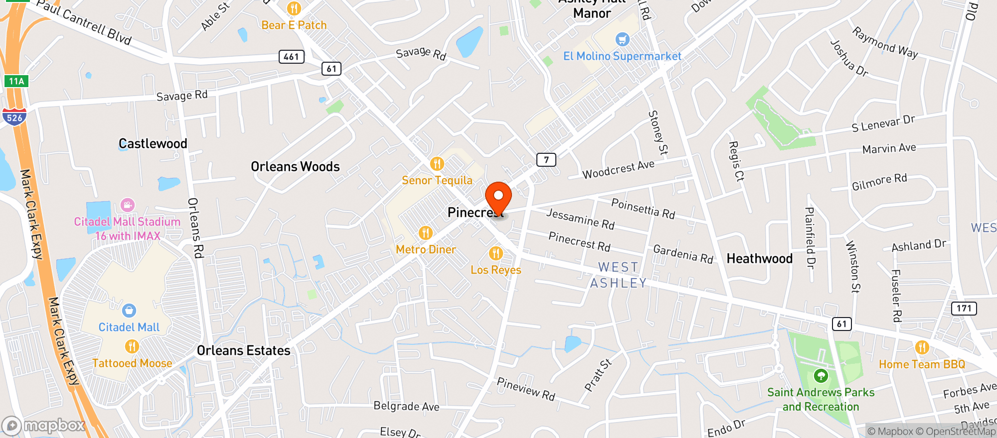 Map showing Parker's Kitchen #105