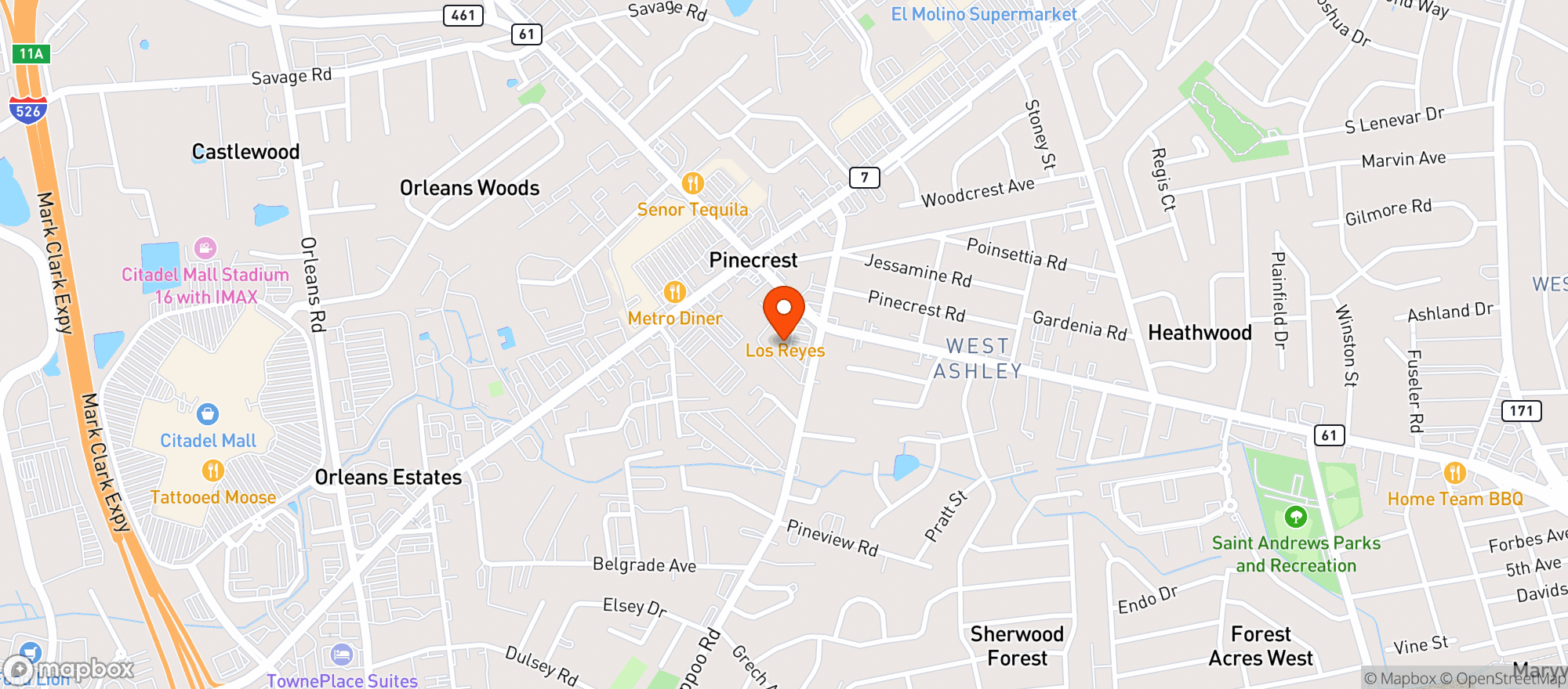 Map showing Los Reyes Mexican Restaurant
