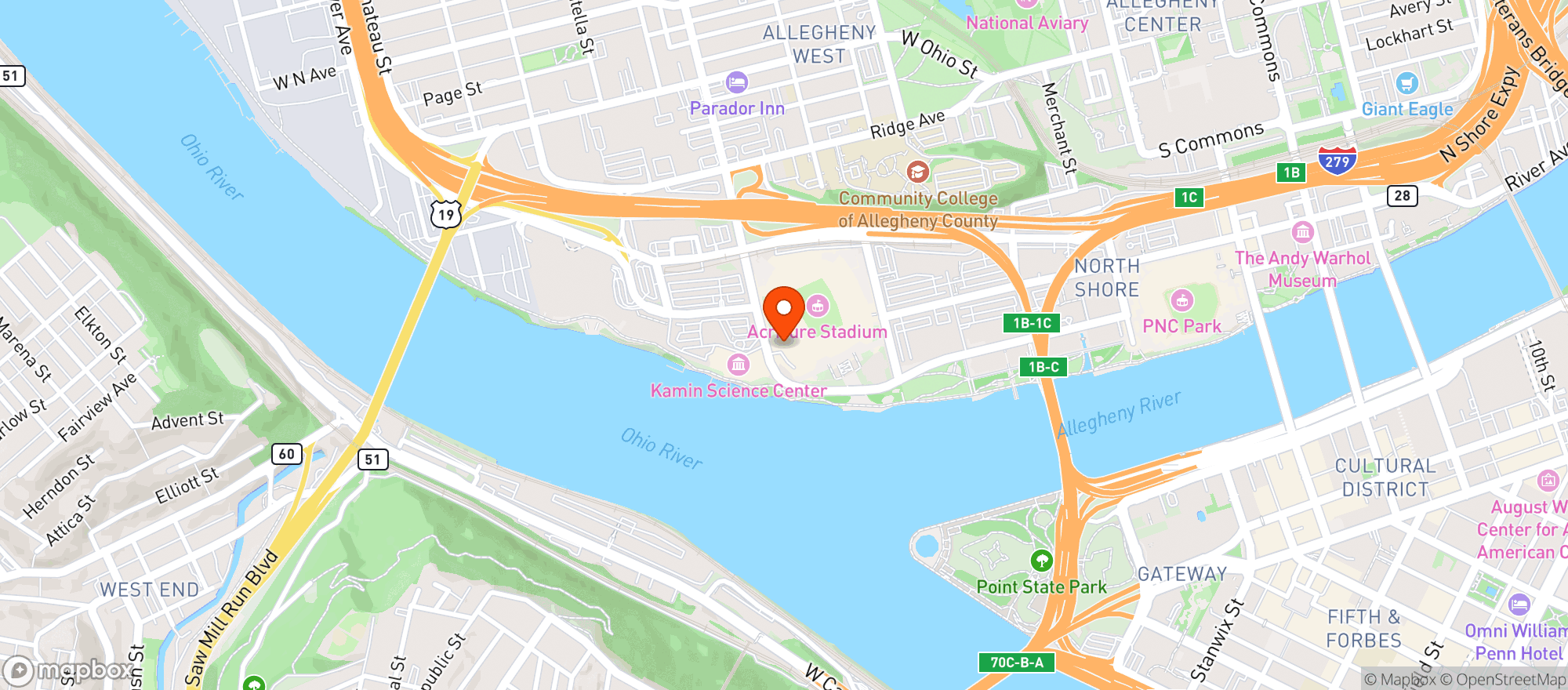Map showing Acrisure Stadium
