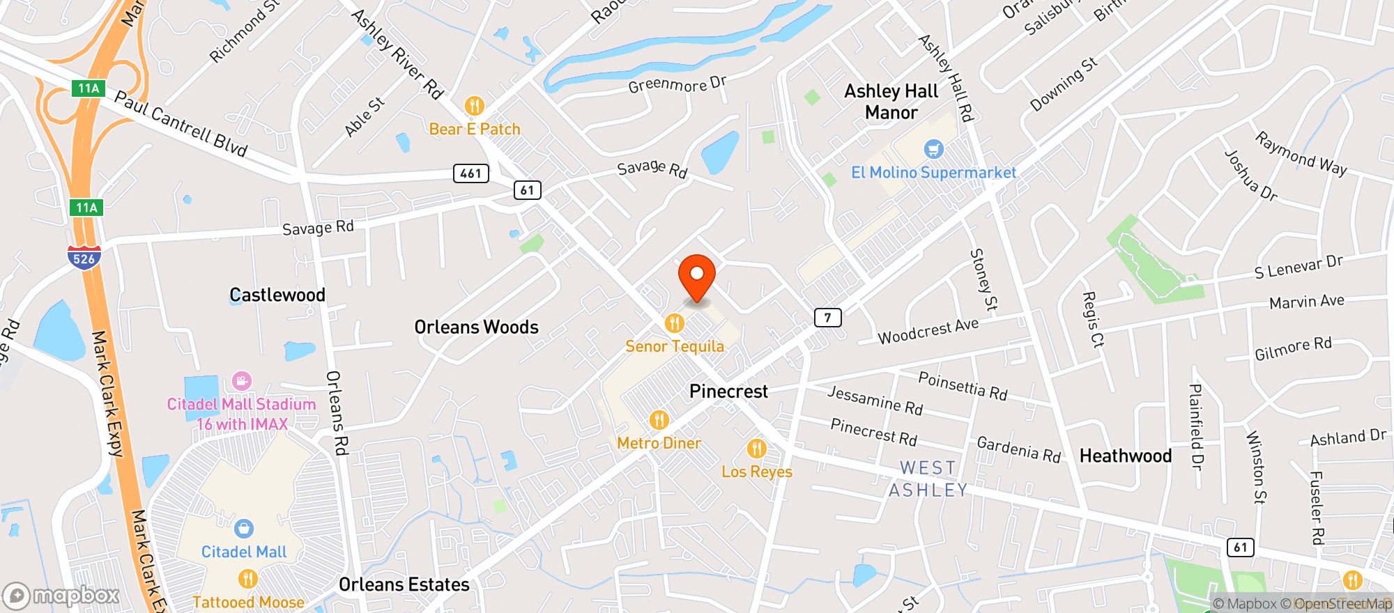 Map showing Ecig West Ashley 
