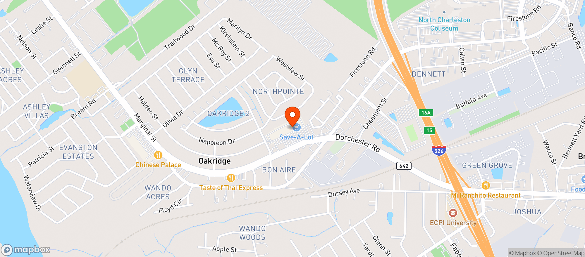 Map showing Joeys Pizzeria