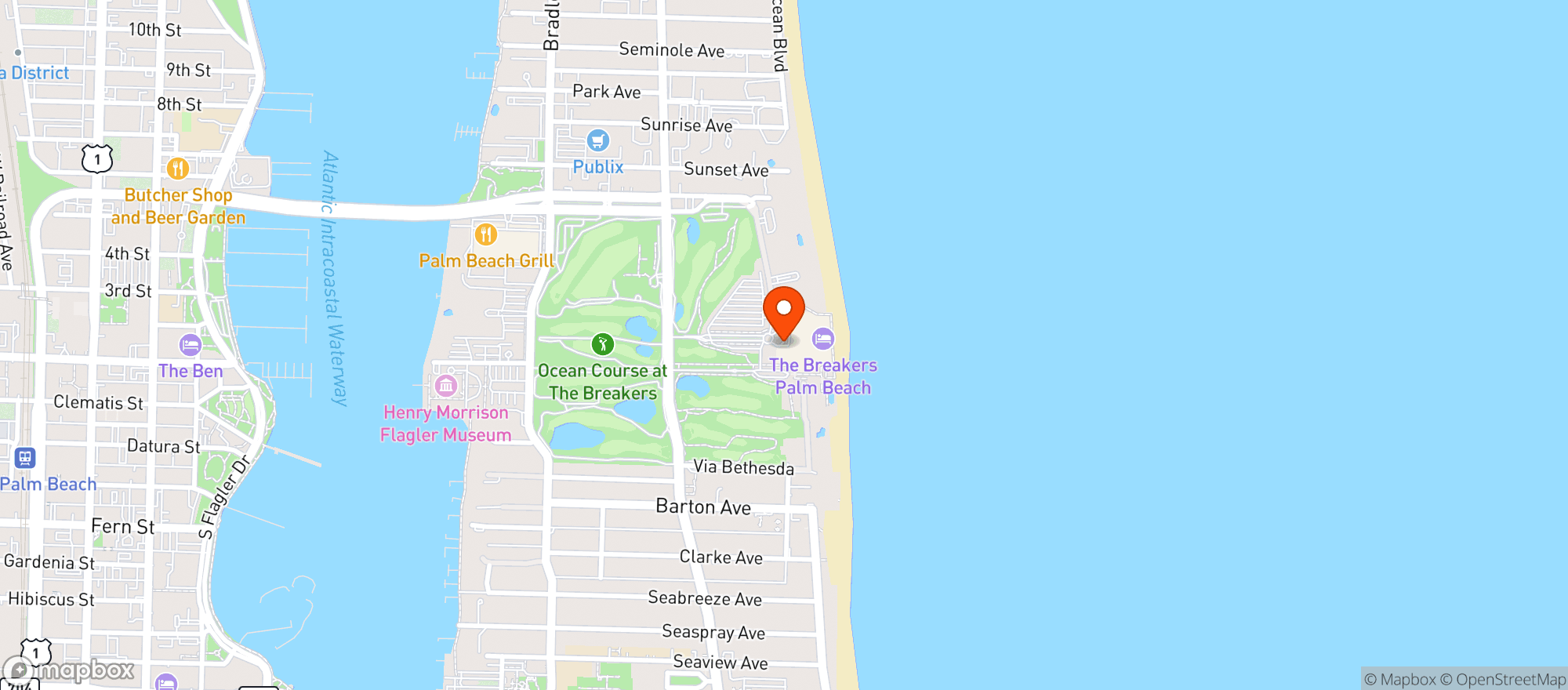 Map showing Breakers Hotel