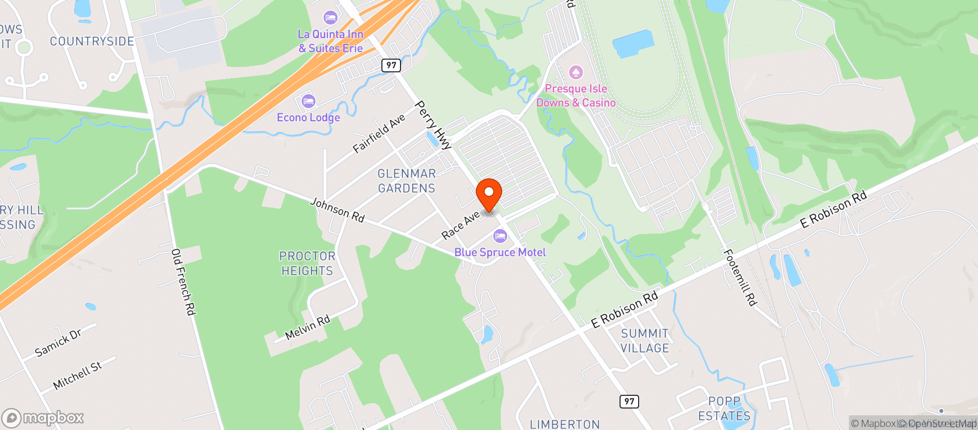 Map showing Lucky Louie's Beer & Wieners