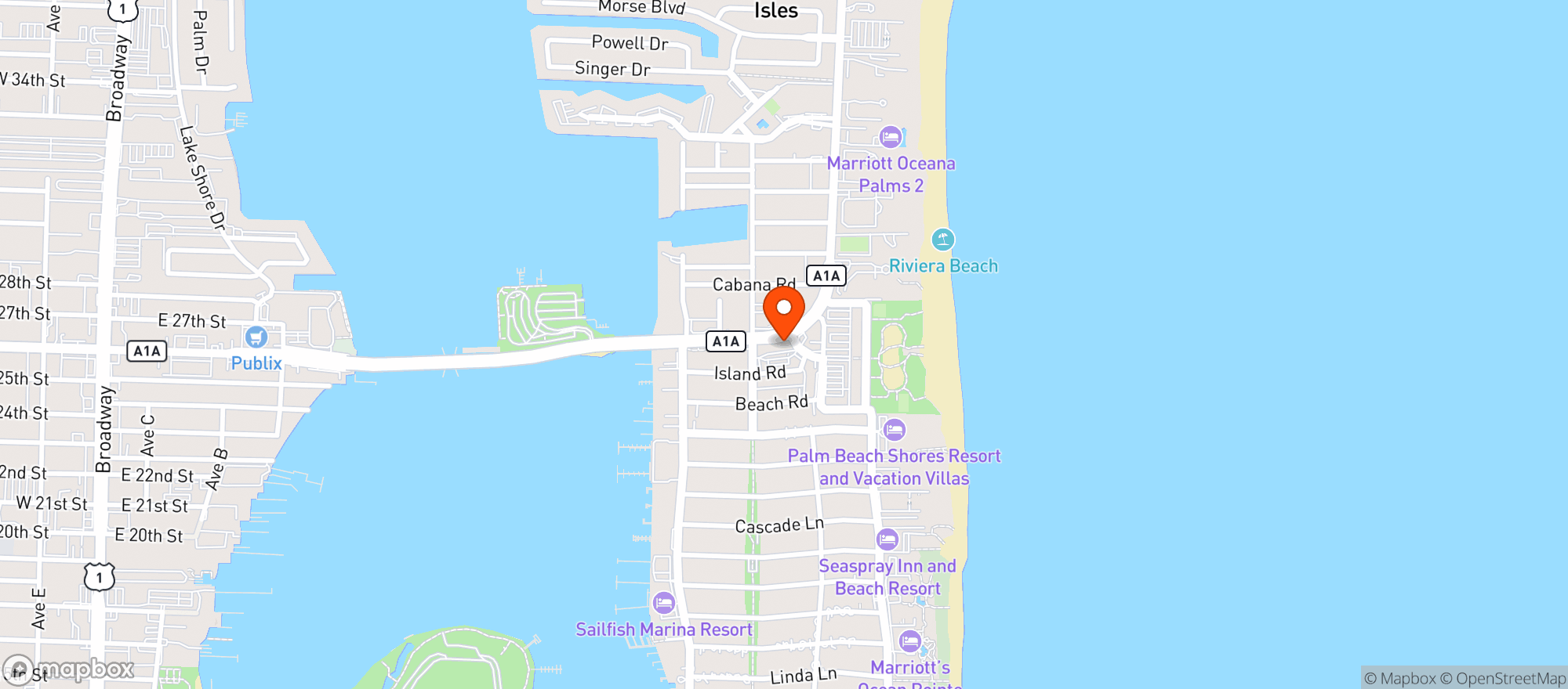 Map showing Singer Island Liquors