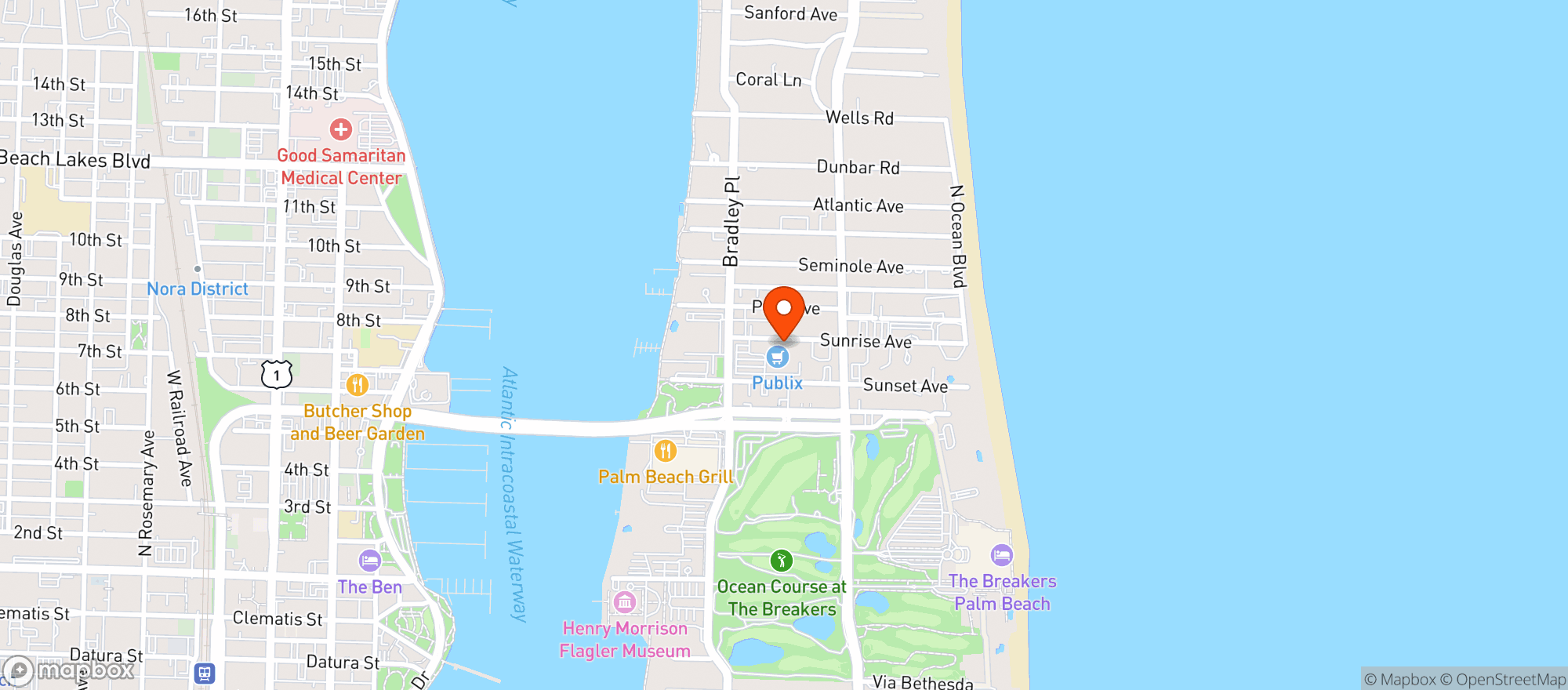 Map showing Pb Catch Seafood And Raw Bar