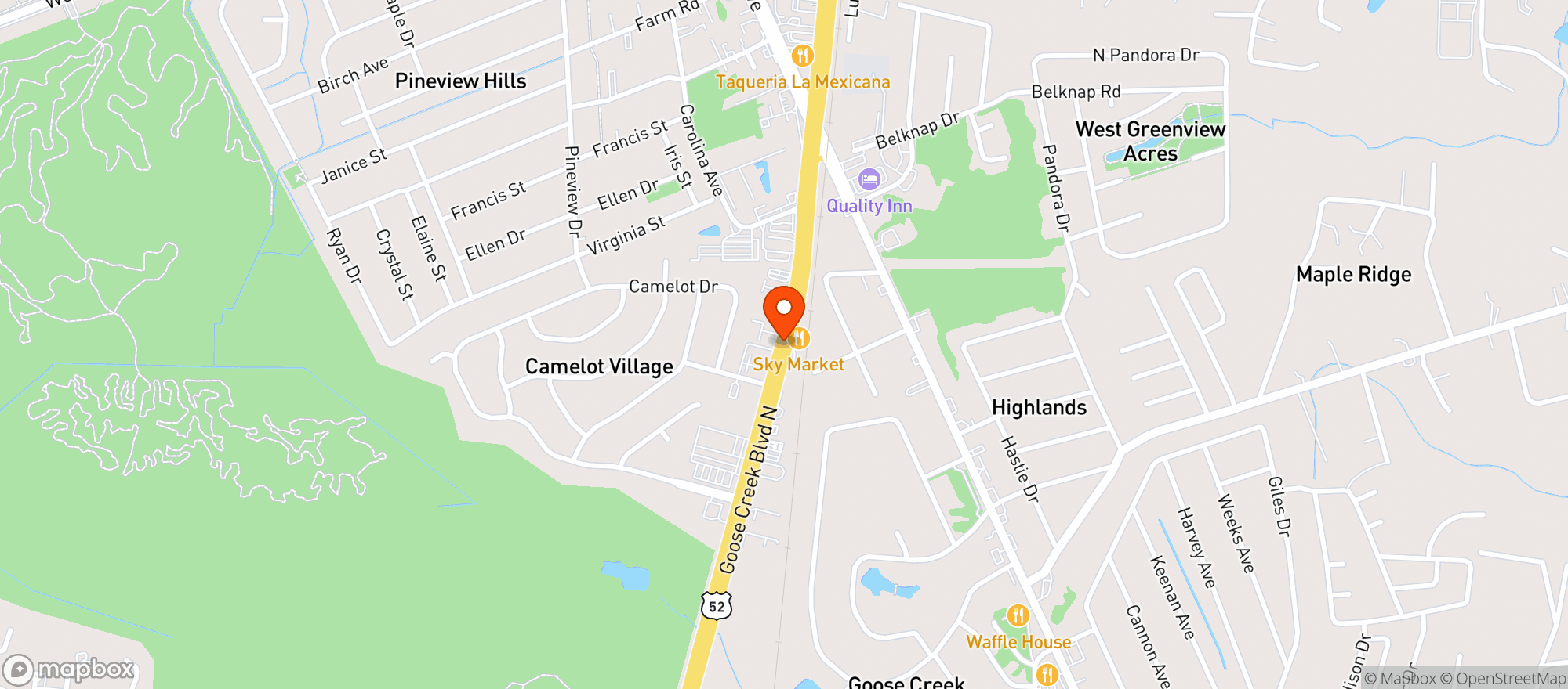Map showing Sapphires Sports Bar and Grill