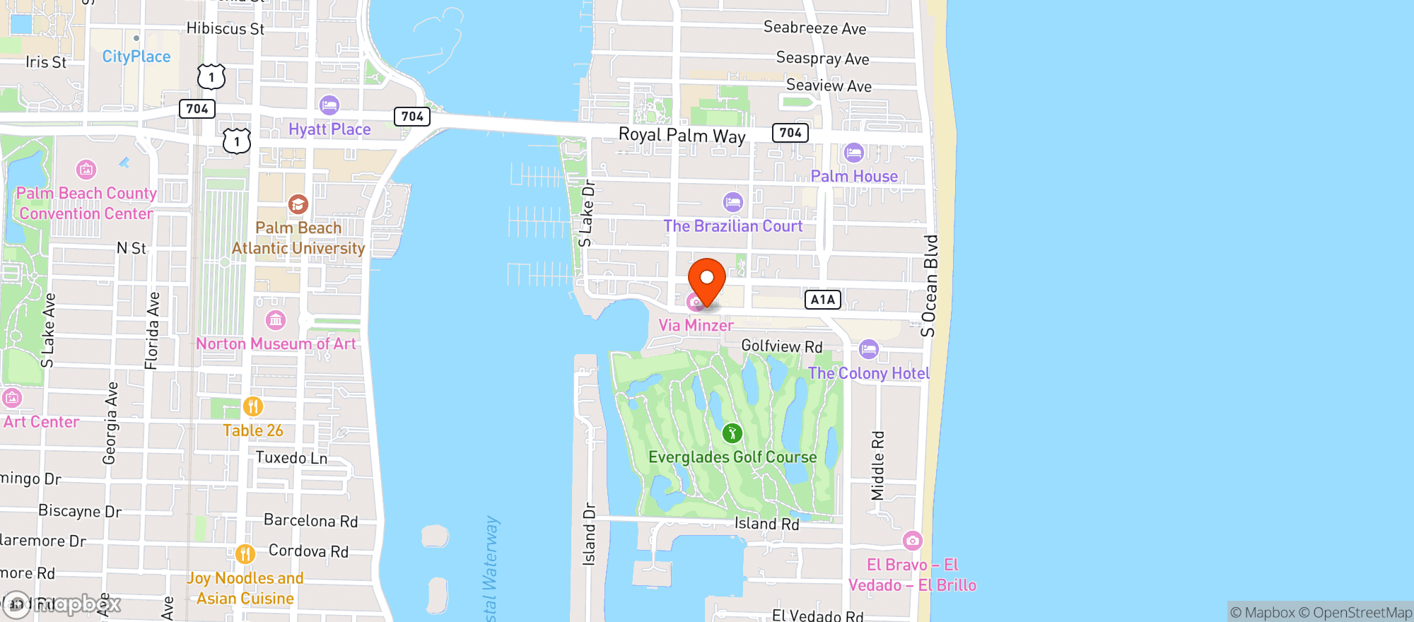 Map showing Everglades Club Bar