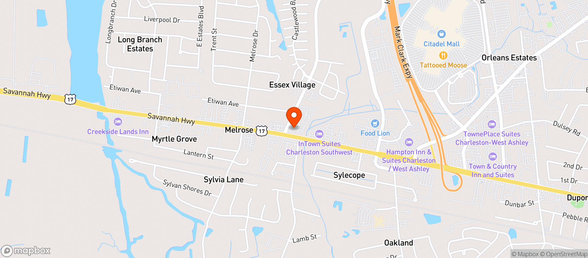 Map showing 540 Vape - West Ashley (Chs)