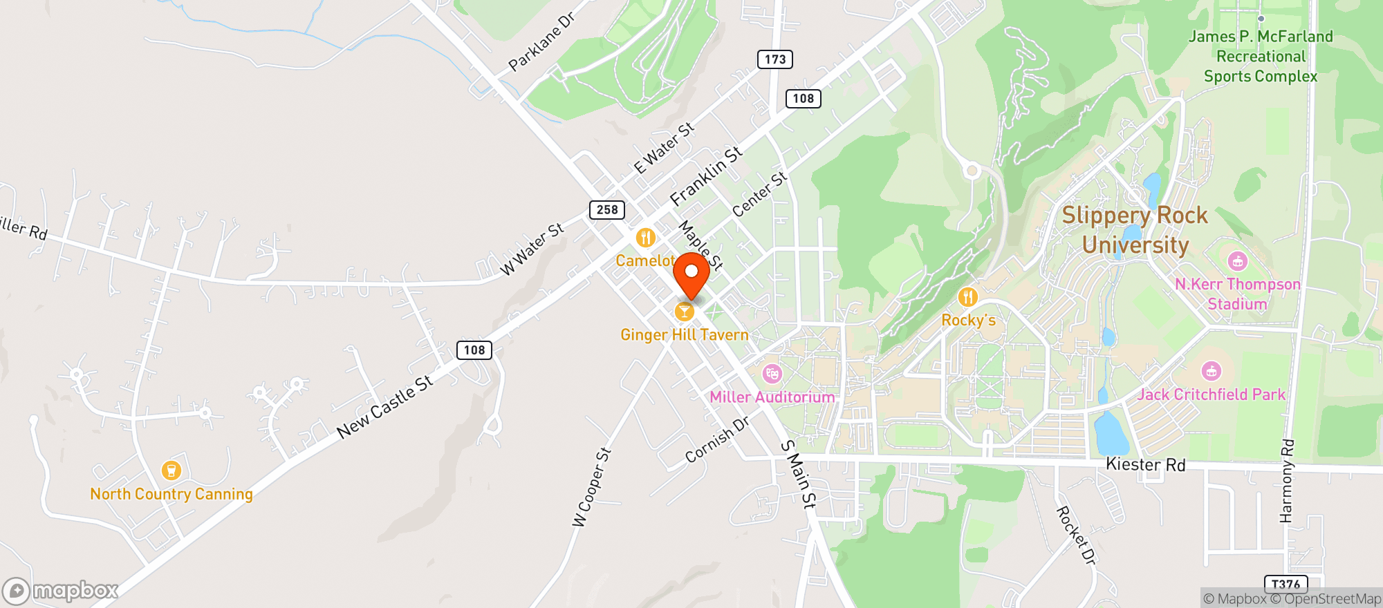 Map showing Ginger Hill Tavern