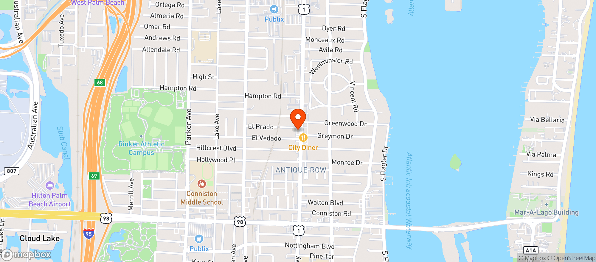 Map showing ABC Fine Wine & Spirits - West Palm