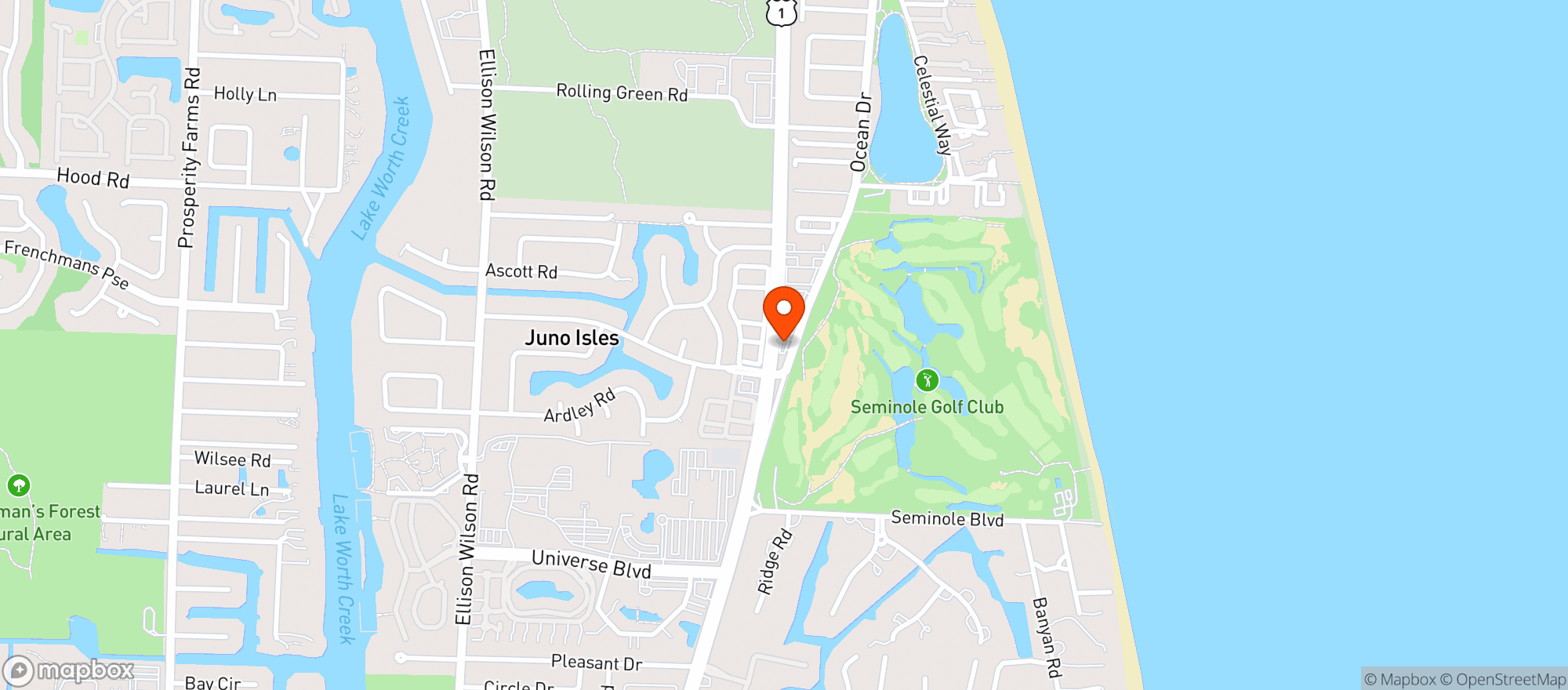 Map showing Juno Beach Mobil