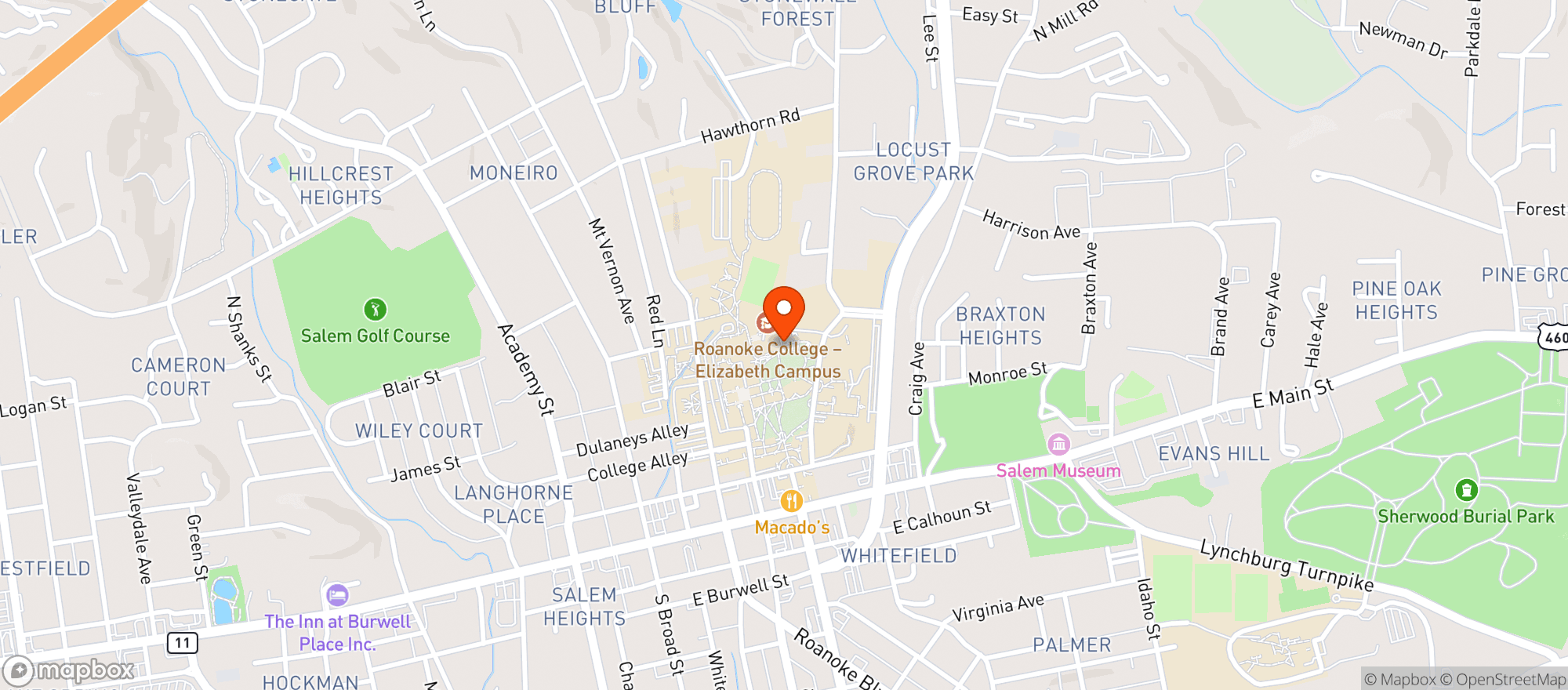 Map showing Roanoke College