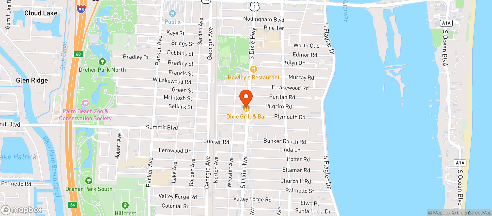 Map showing Dixie Grill and Bar