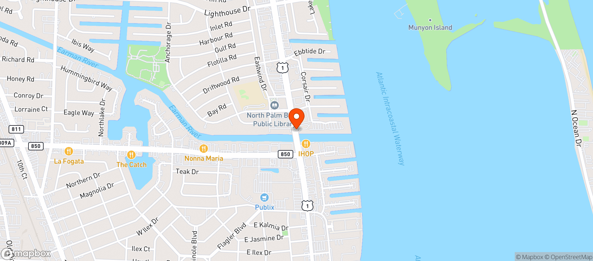 Map showing Frigates Waterfront Bar & Grill