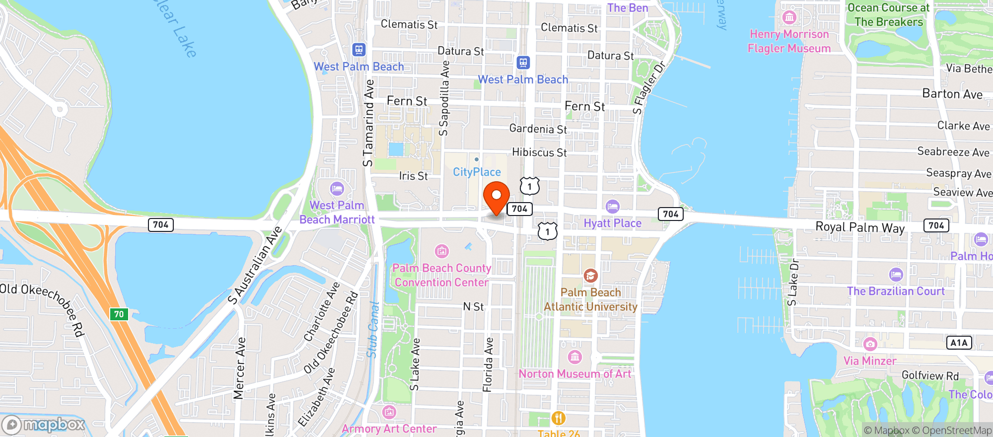Map showing The RH Rooftop Restaurant at RH West Palm