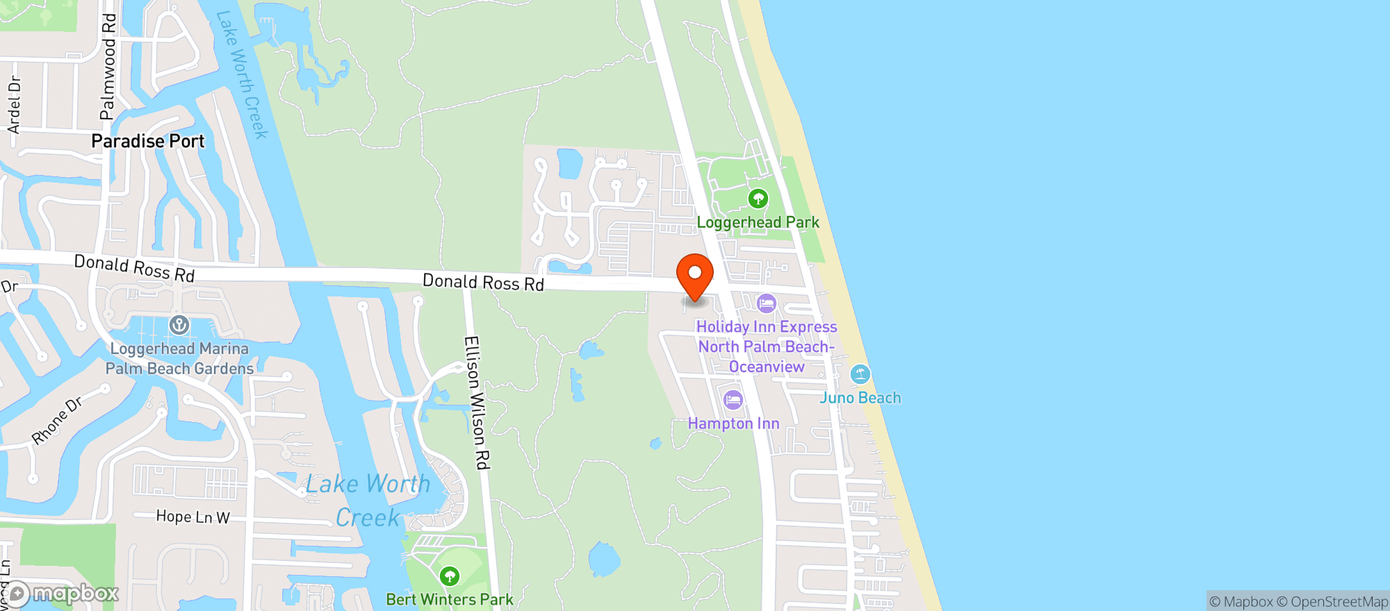 Map showing Juno Beach Liquors
