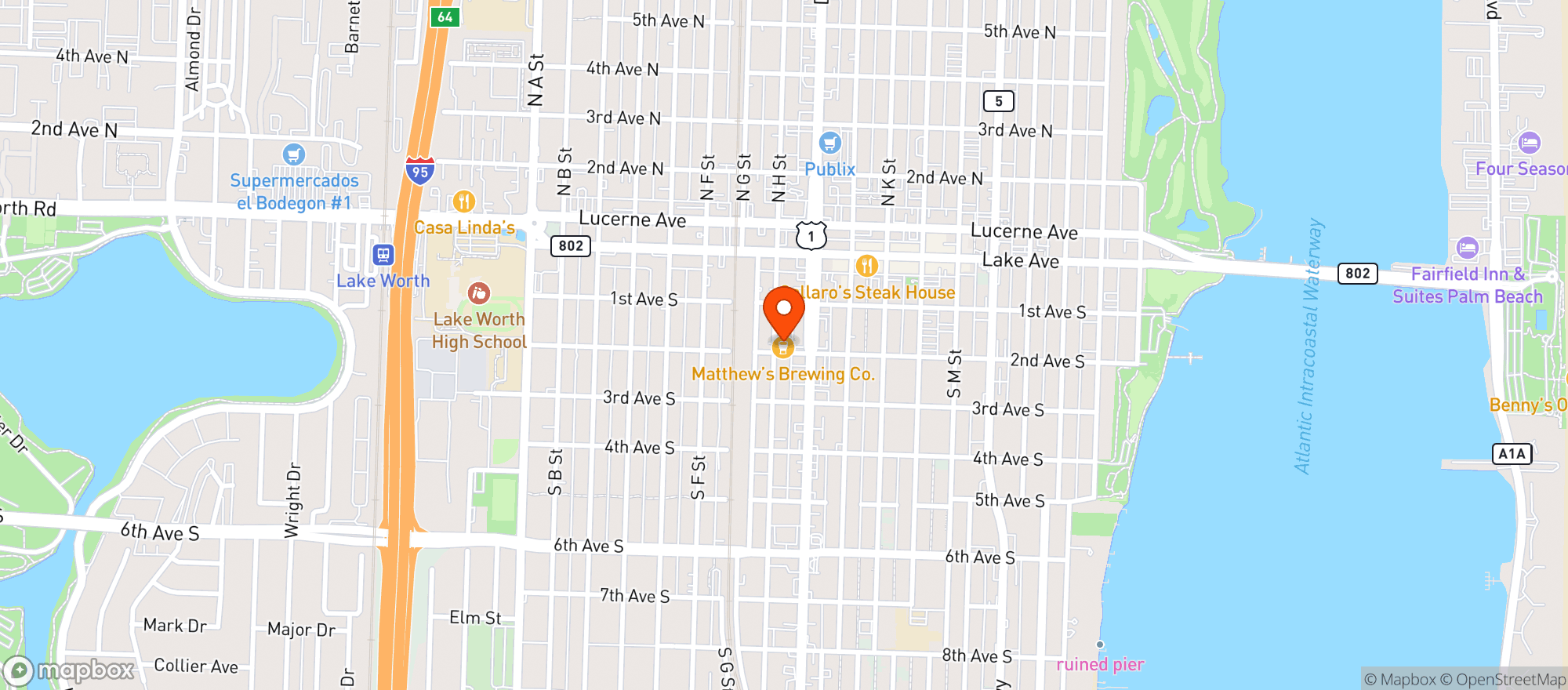 Map showing Mathews Brewing Company