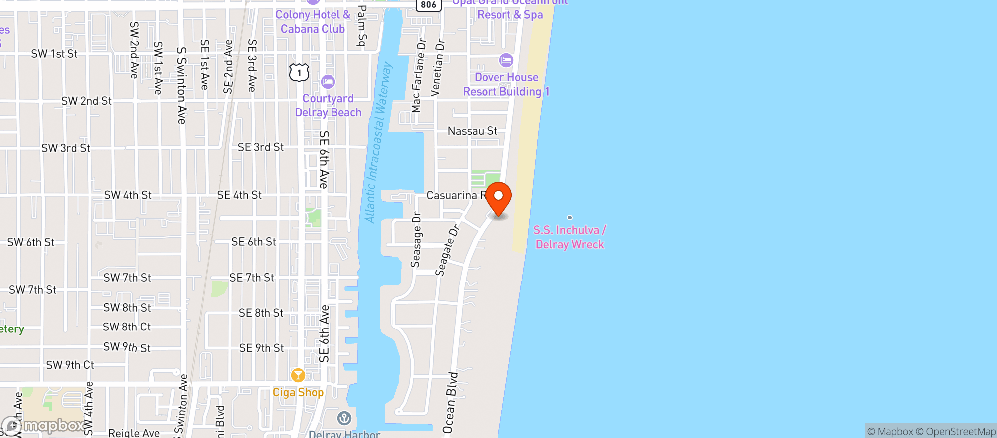Map showing Seagate Hotel & Beach Club