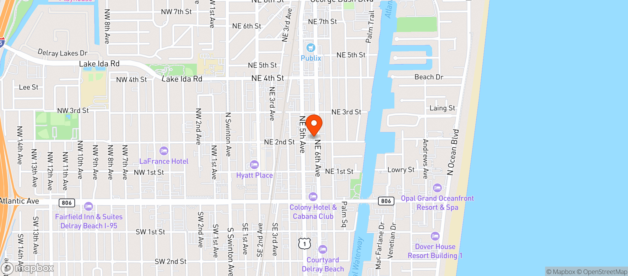 Map showing Smoke Inn Delray Beach
