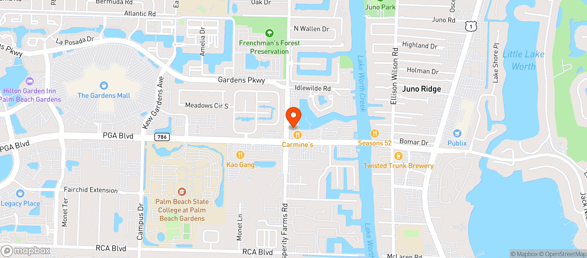 Map showing Carmines La Trattoria