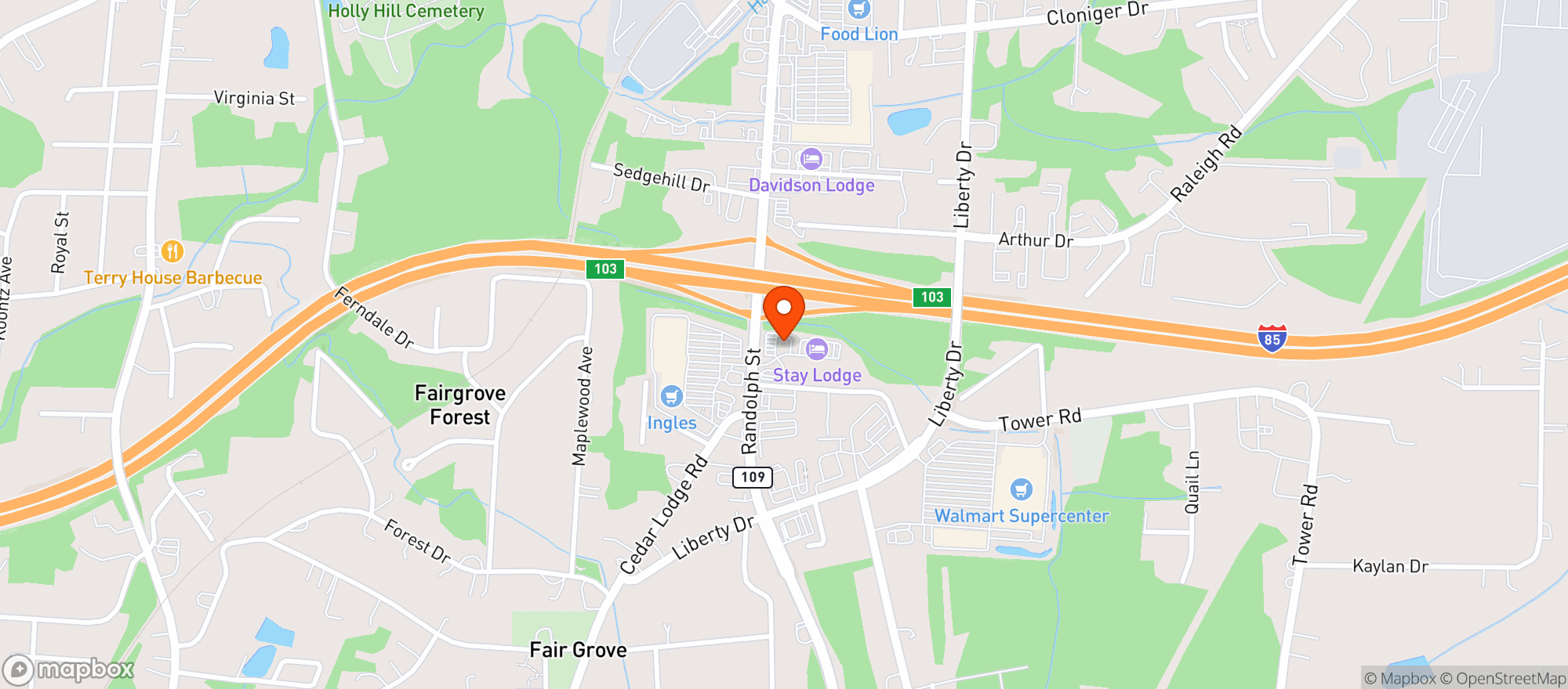 Map showing Circle K (1115 Randolph St)