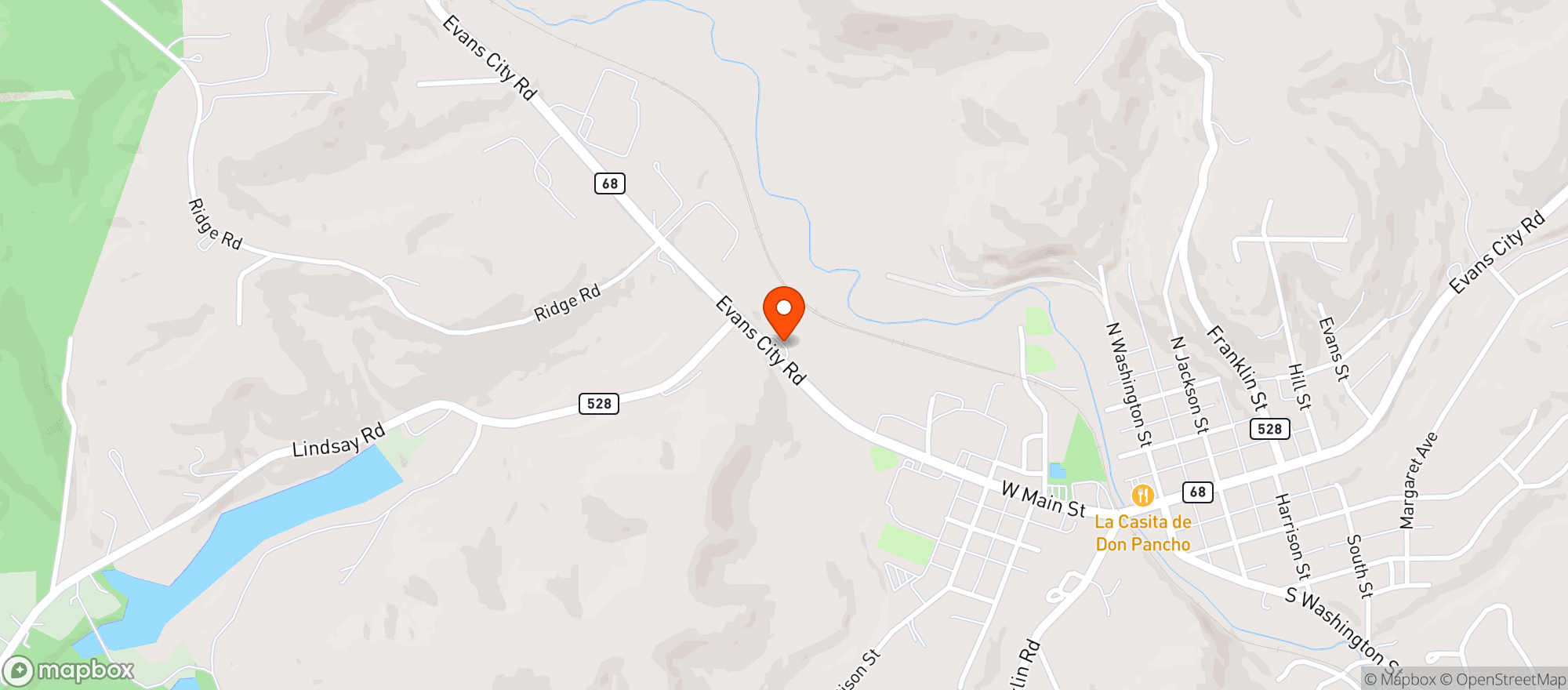 Map showing Evans City Beer Dstr