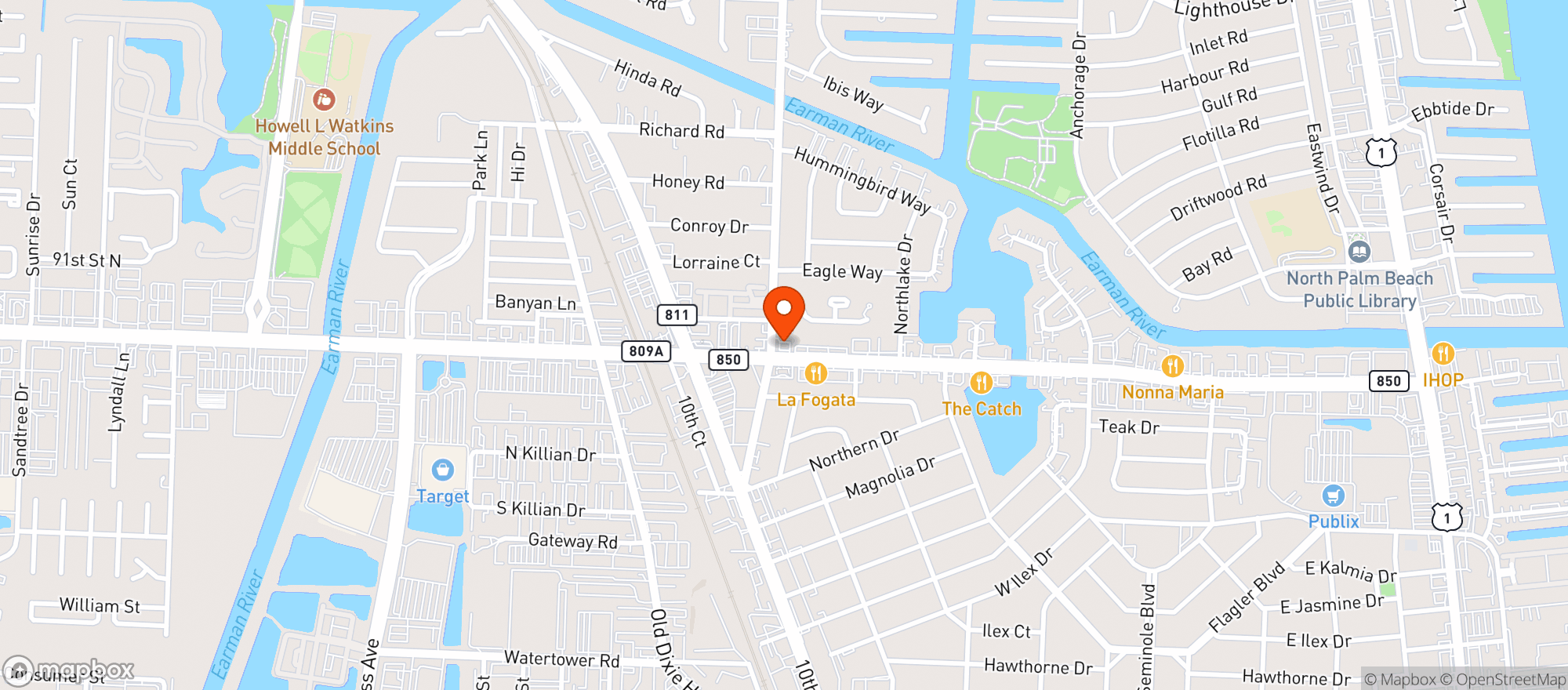 Map showing Chevron Food Mart - North Palm Bch