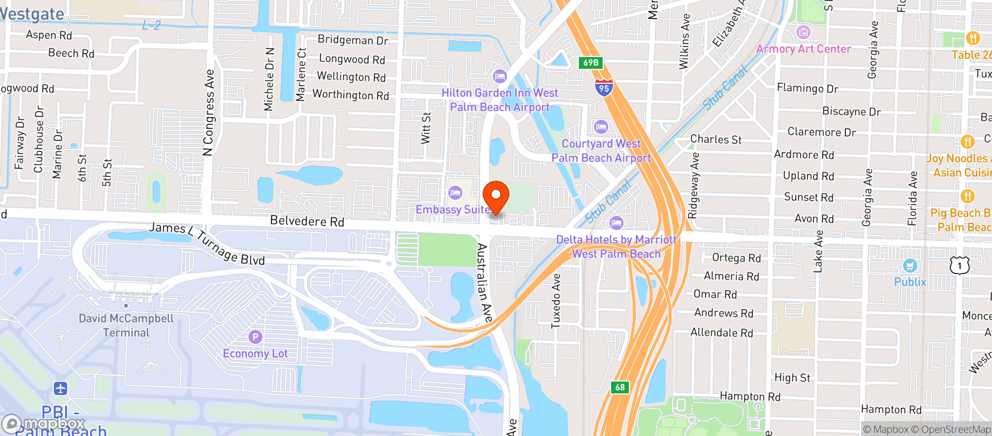 Map showing Belvedere Shell - West Palm