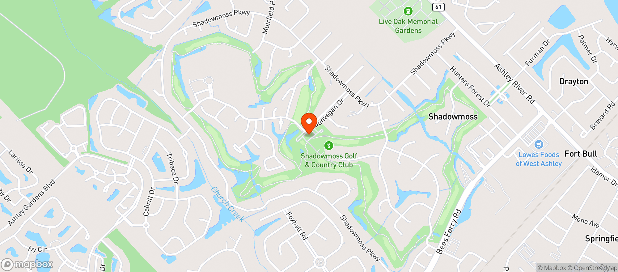 Map showing Shadowmoss Golf & Country Club