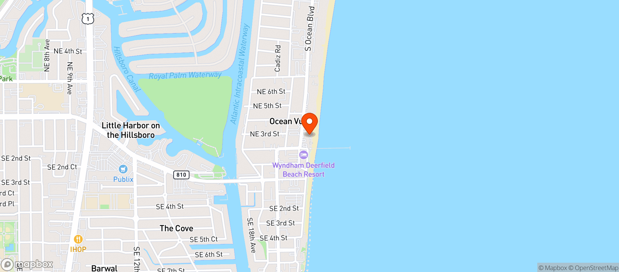 Map showing JB's on the Beach