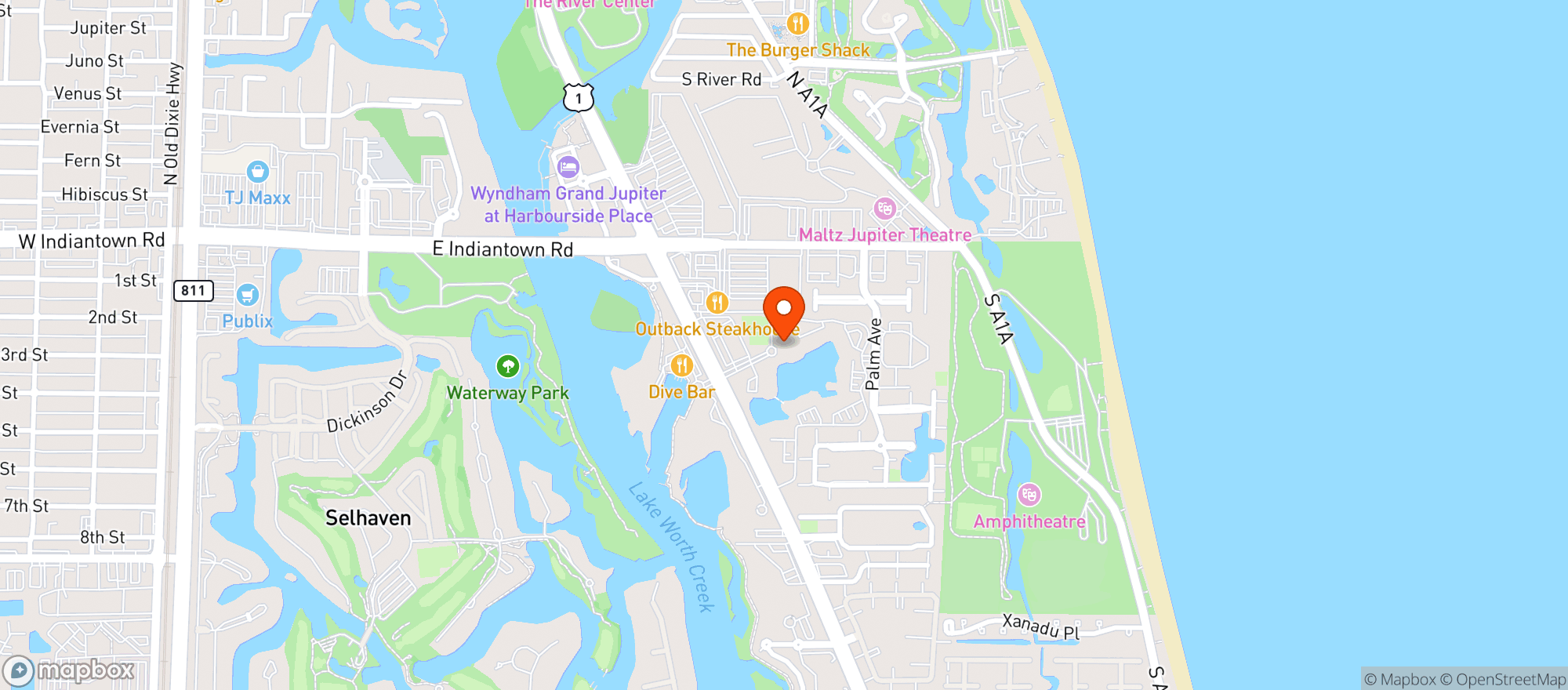 Map showing Twisted Tuna Jupiter (The)