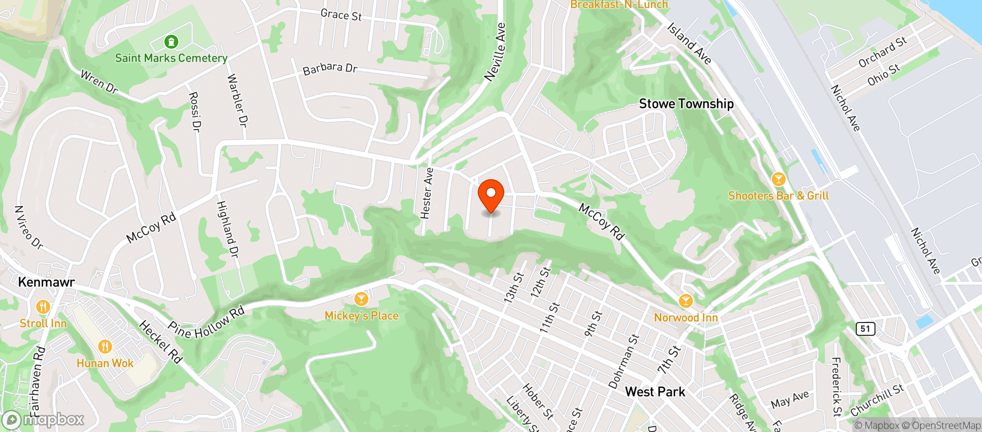Map showing Kenmawr Brew Thru