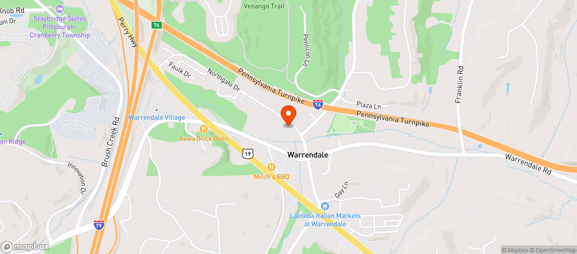 Map showing Brush Creek Inn