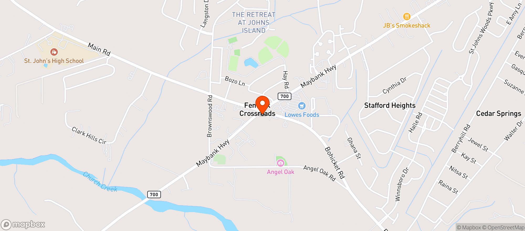 Map showing CIRCLE K (3603 MAYBANK HWY)