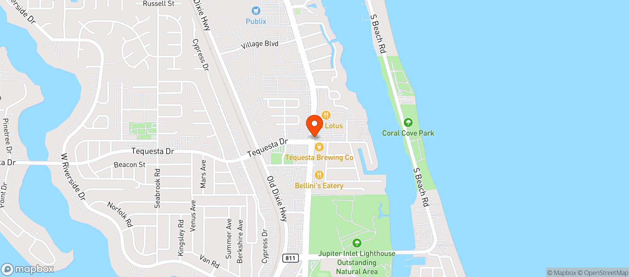 Map showing Sunoco - Tequesta
