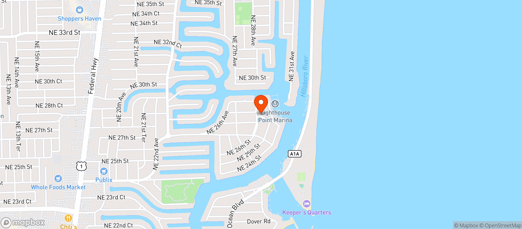 Map showing Naughty Dawg Cafe