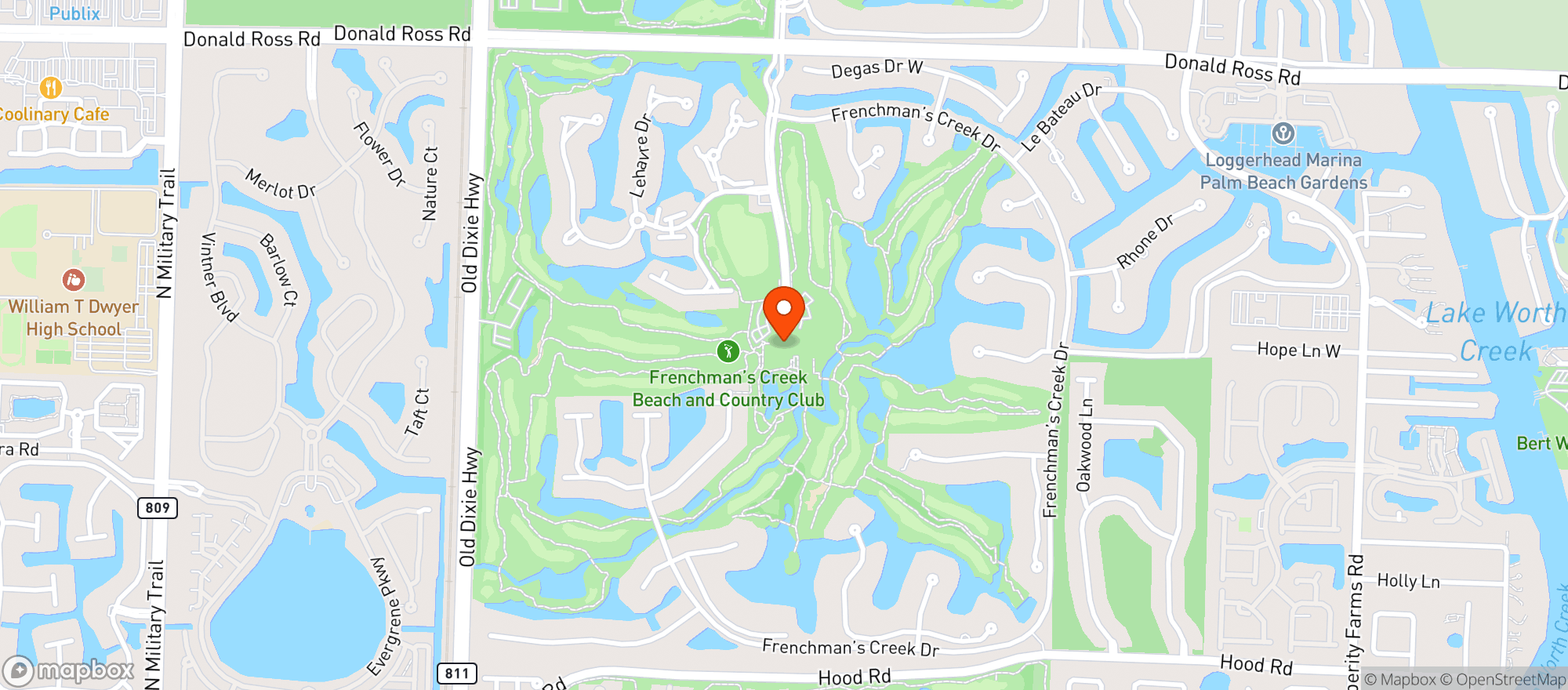 Map showing Frenchmans Creek Yacht Beach & Cc