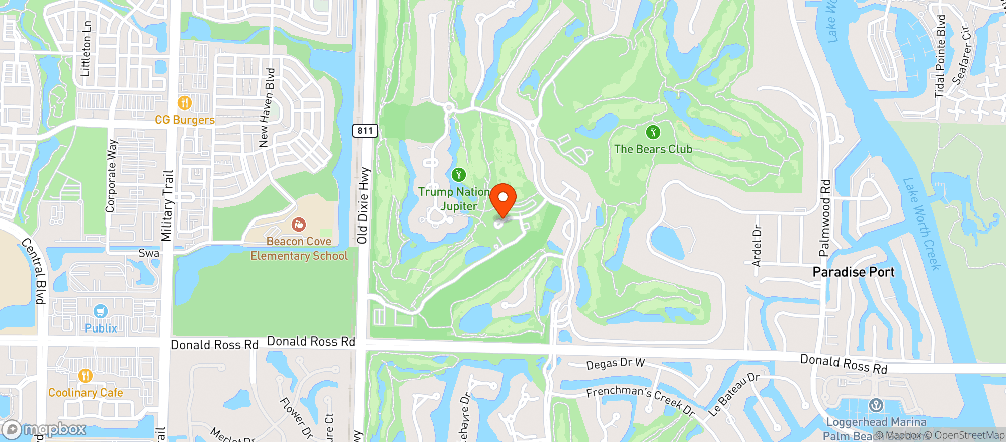 Map showing Trump National Golf Club
