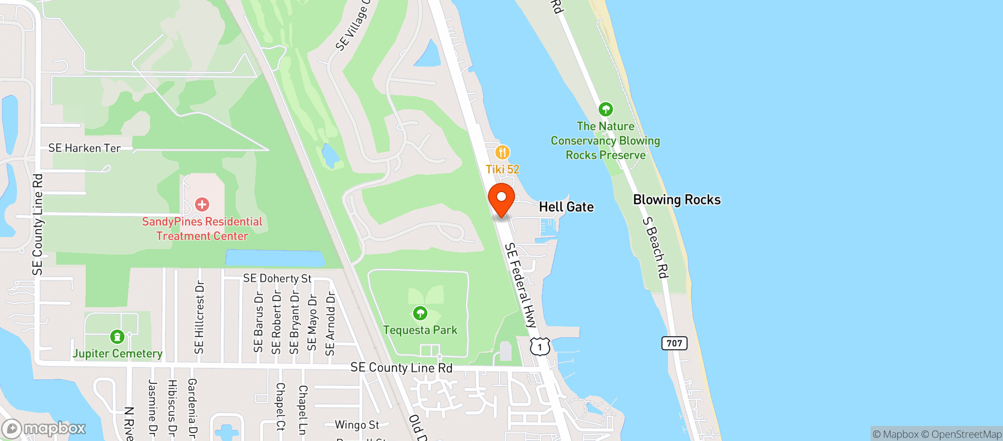 Map showing Blue Pointe Bar & Grill
