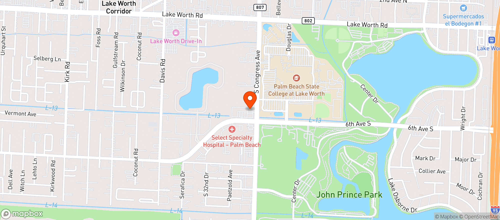 Map showing Wings Plus - West Palm Beach