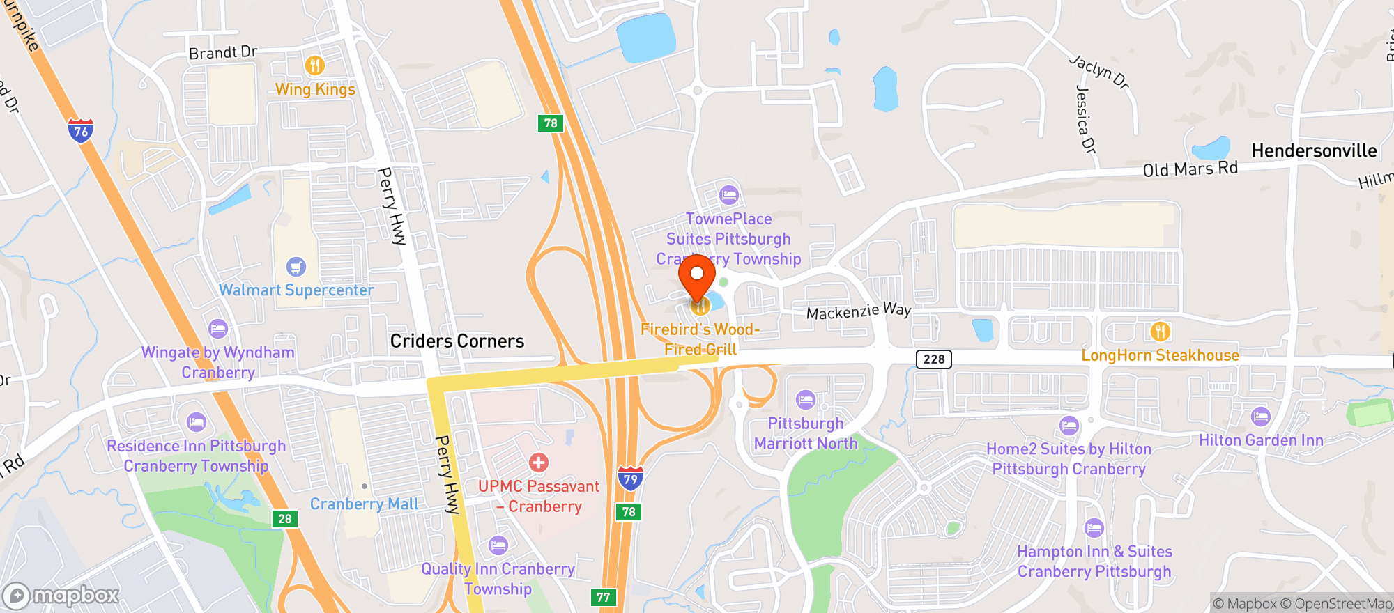 Map showing Firebirds Wood Fired Grill