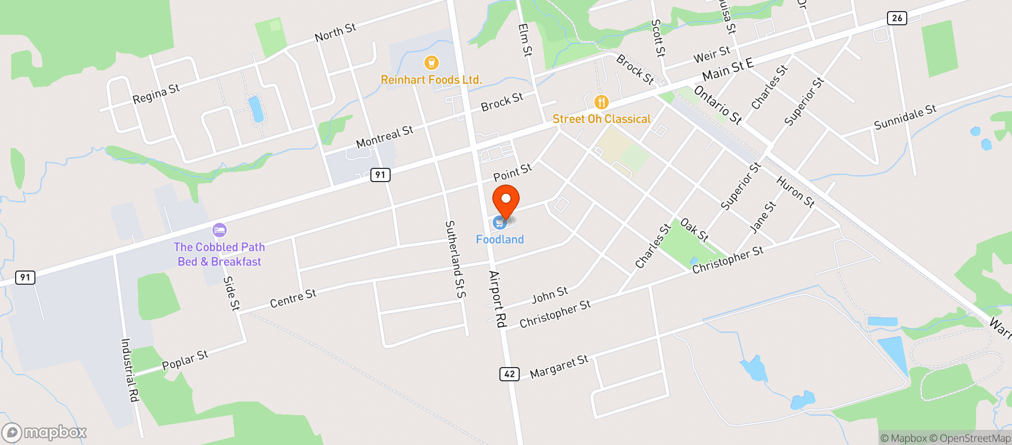 Map showing Stayner Foodland #3260