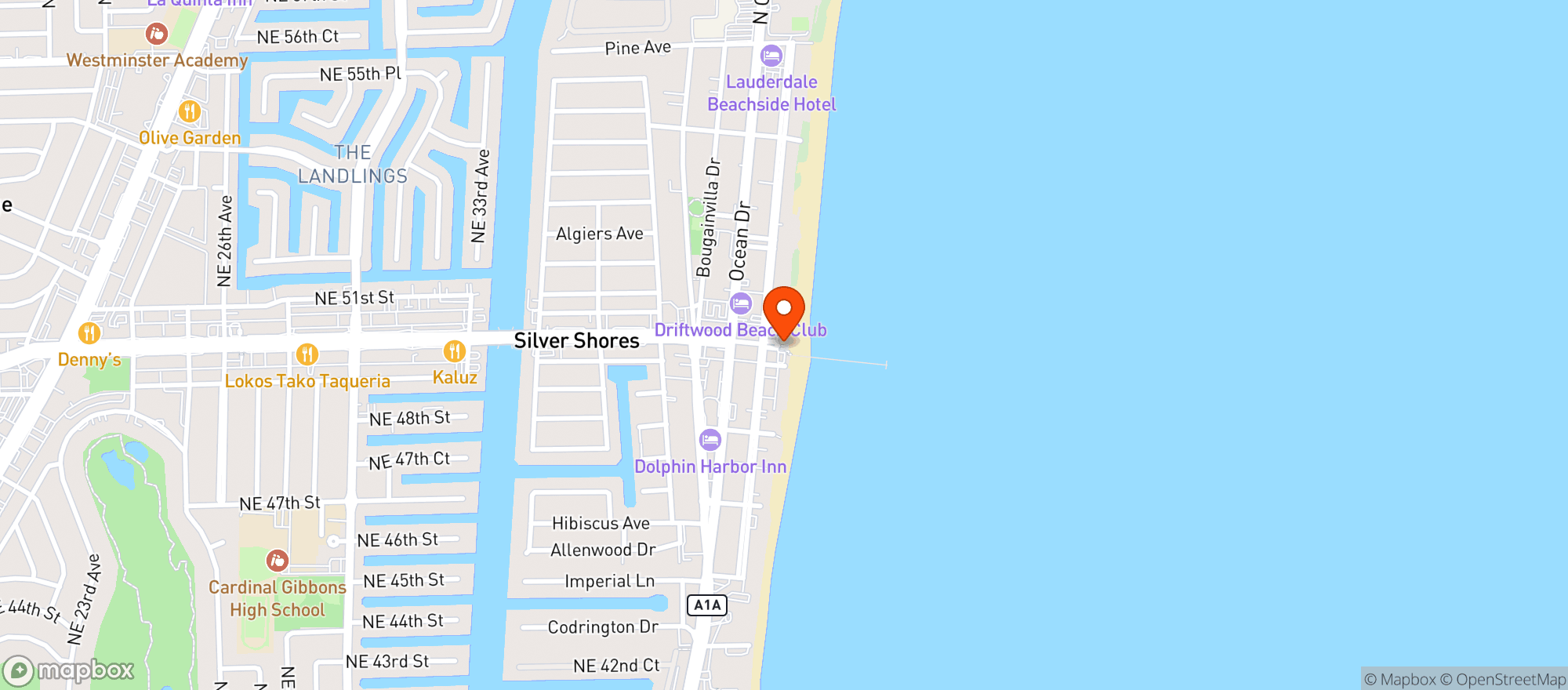 Map showing Aruba Beach Cafe