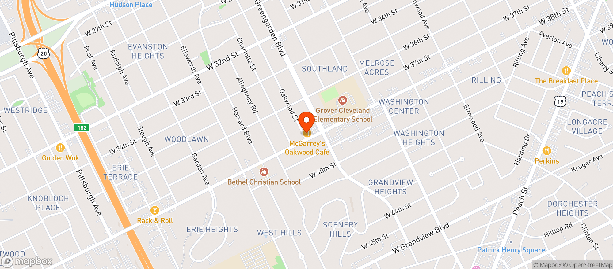 Map showing McGarrey's Oakwood Cafe