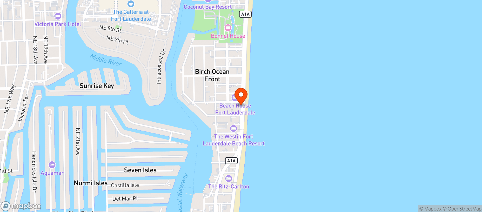 Map showing W Hotel Fort Lauderdale
