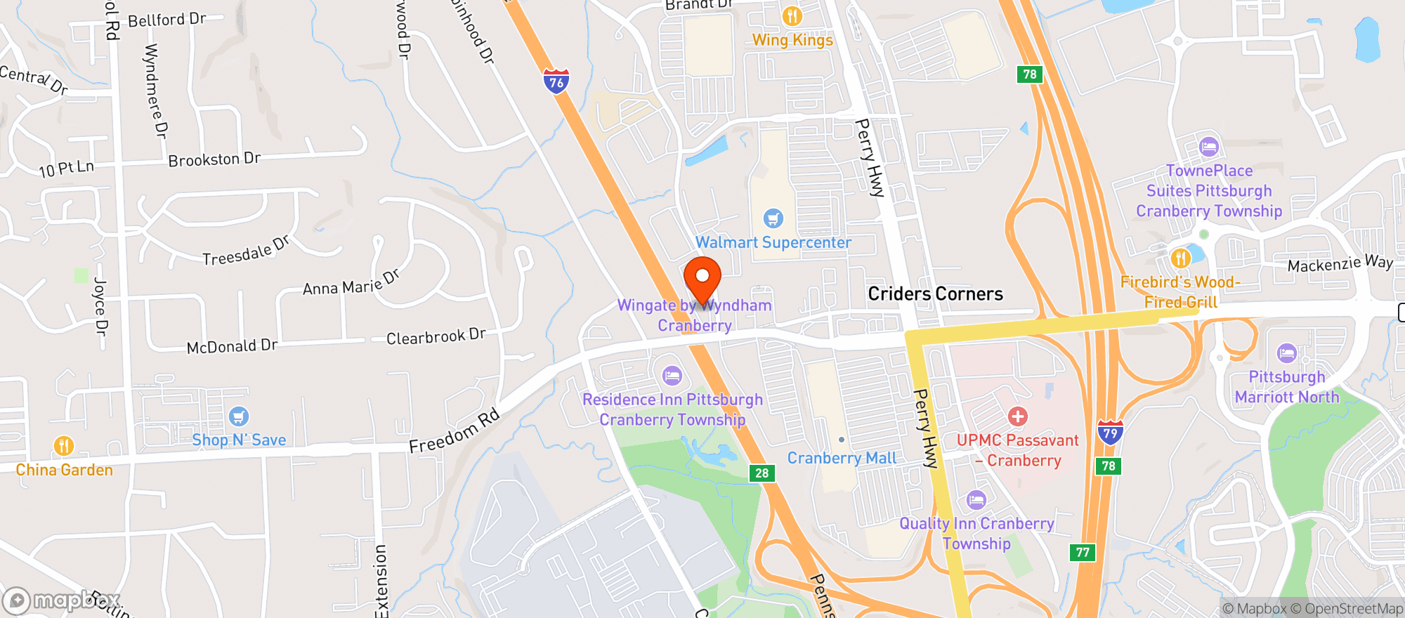 Map showing Primanti Bros. Restaurant And Bar
