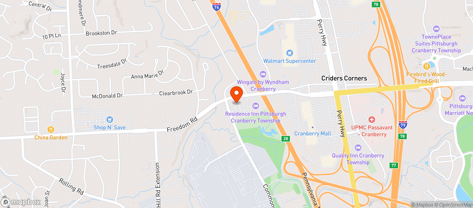 Map showing The Sports Grille