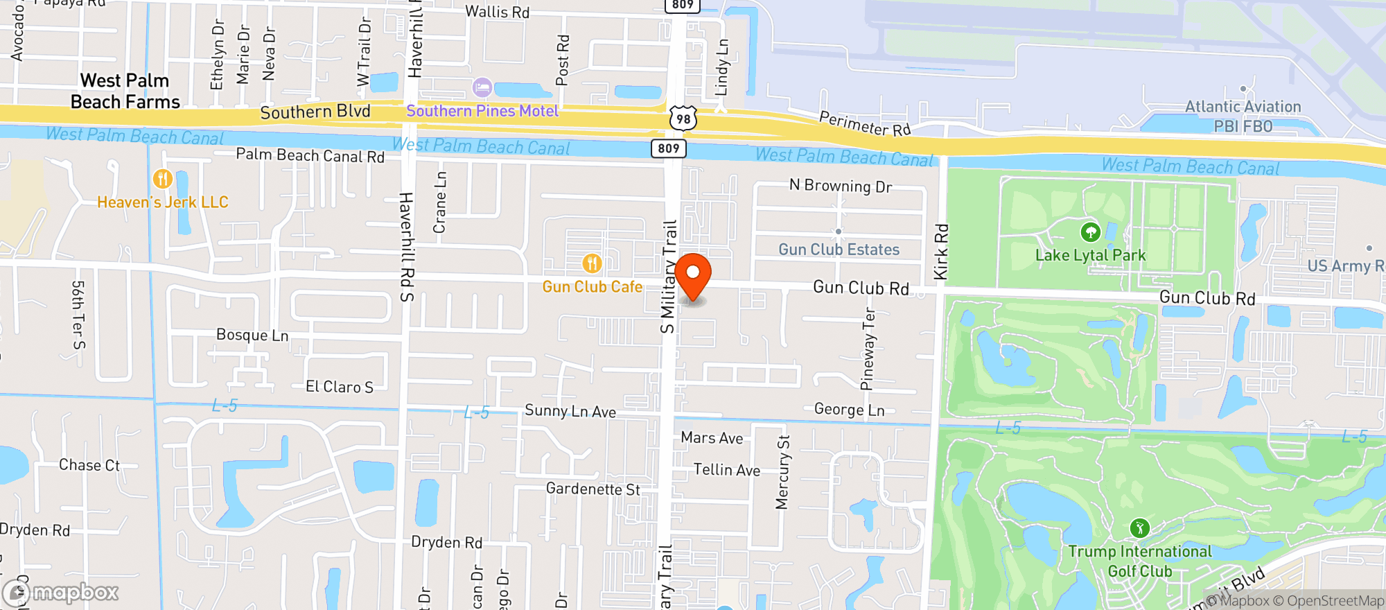 Map showing Gun Club Food Mart Inc