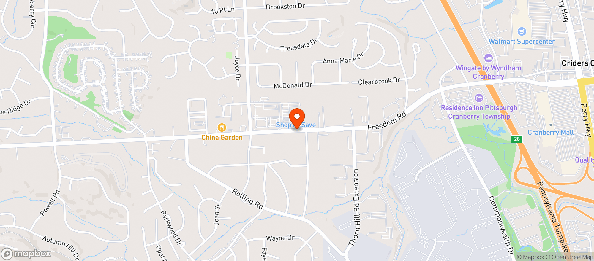 Map showing Shop N Save Cafe