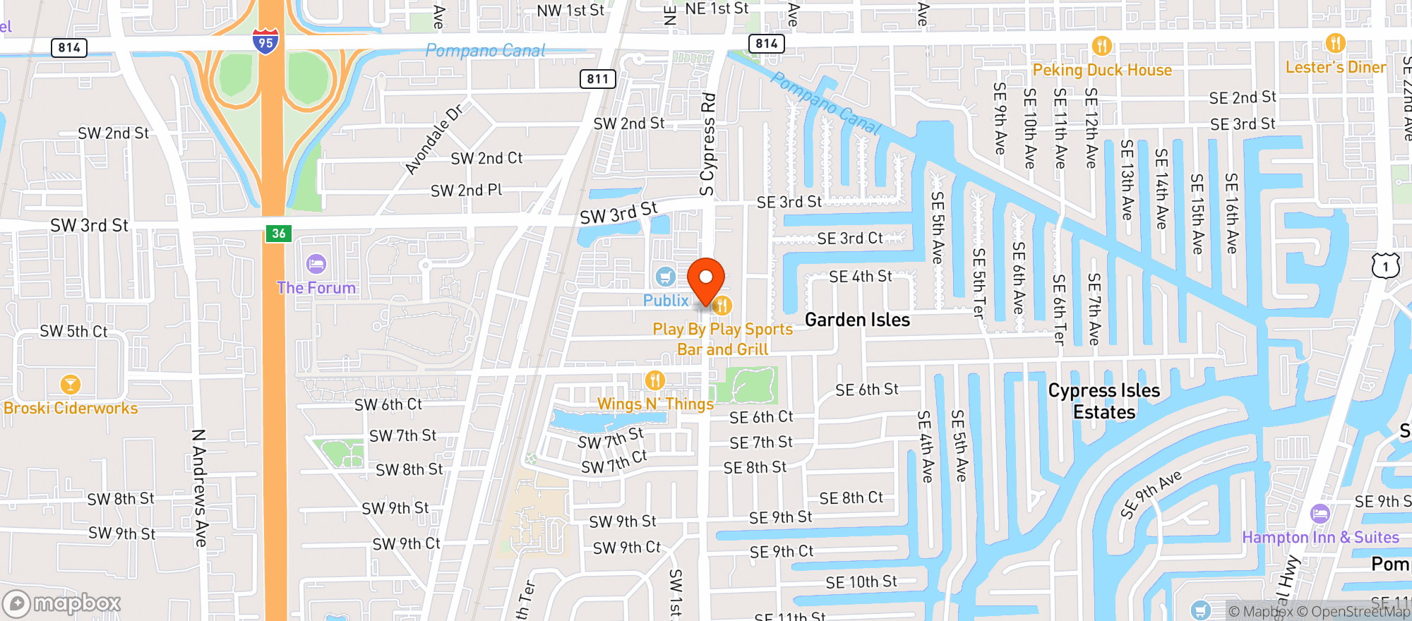 Map showing Play By Play Sports Bar And Grill